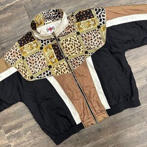 Vintage Active Frontier Women Windbreaker‎ Jacket Cheetah Animal Print Size XL